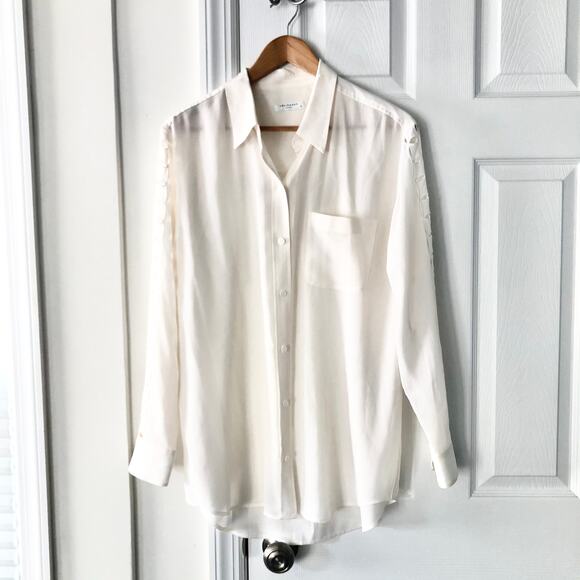 Equipment Winter White Silk Daddy Button Down Cut Sleeves Blouse Medium - Picture 1 of 12